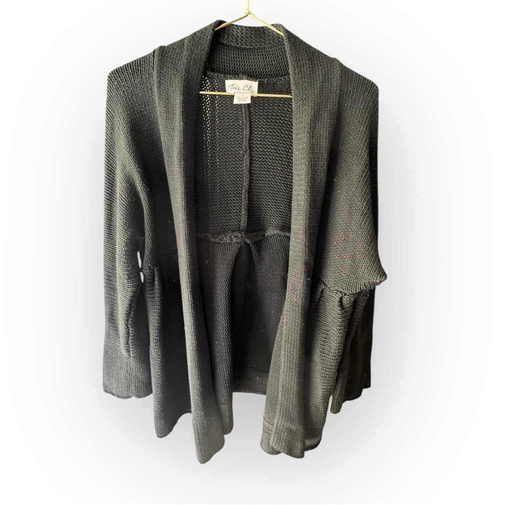 Tres Chic Women's Black Open-Front Sweater